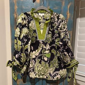 entro Olive Green and Black Floral Blouse